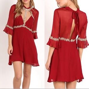 For Love & Lemons Lillie Mink Dress in Merlot NWT XS